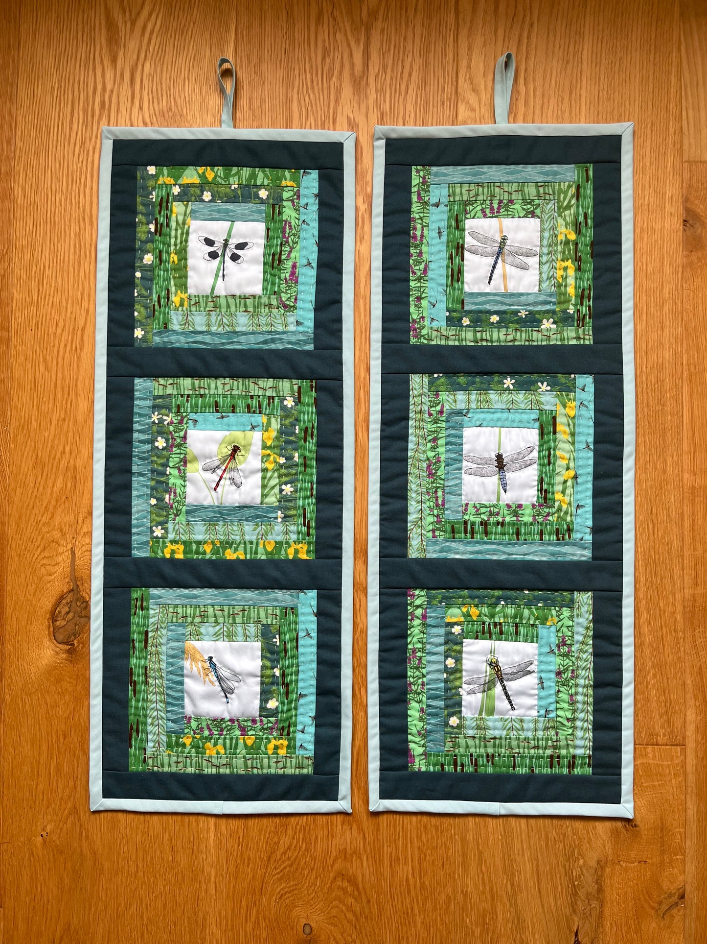 Fat 1/16 set of 8 River fabrics (log cabin and hexie wall hanging)