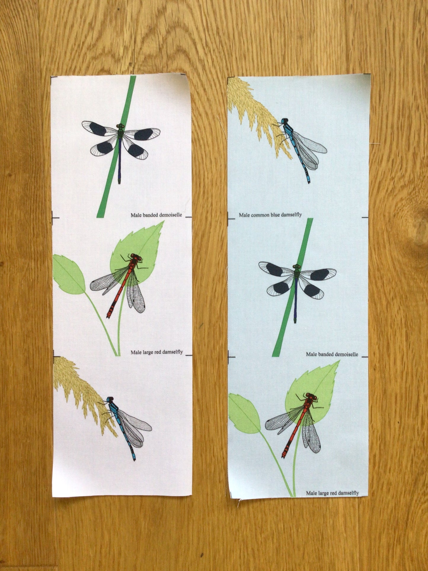 Damselfly fabric strip, 3 images