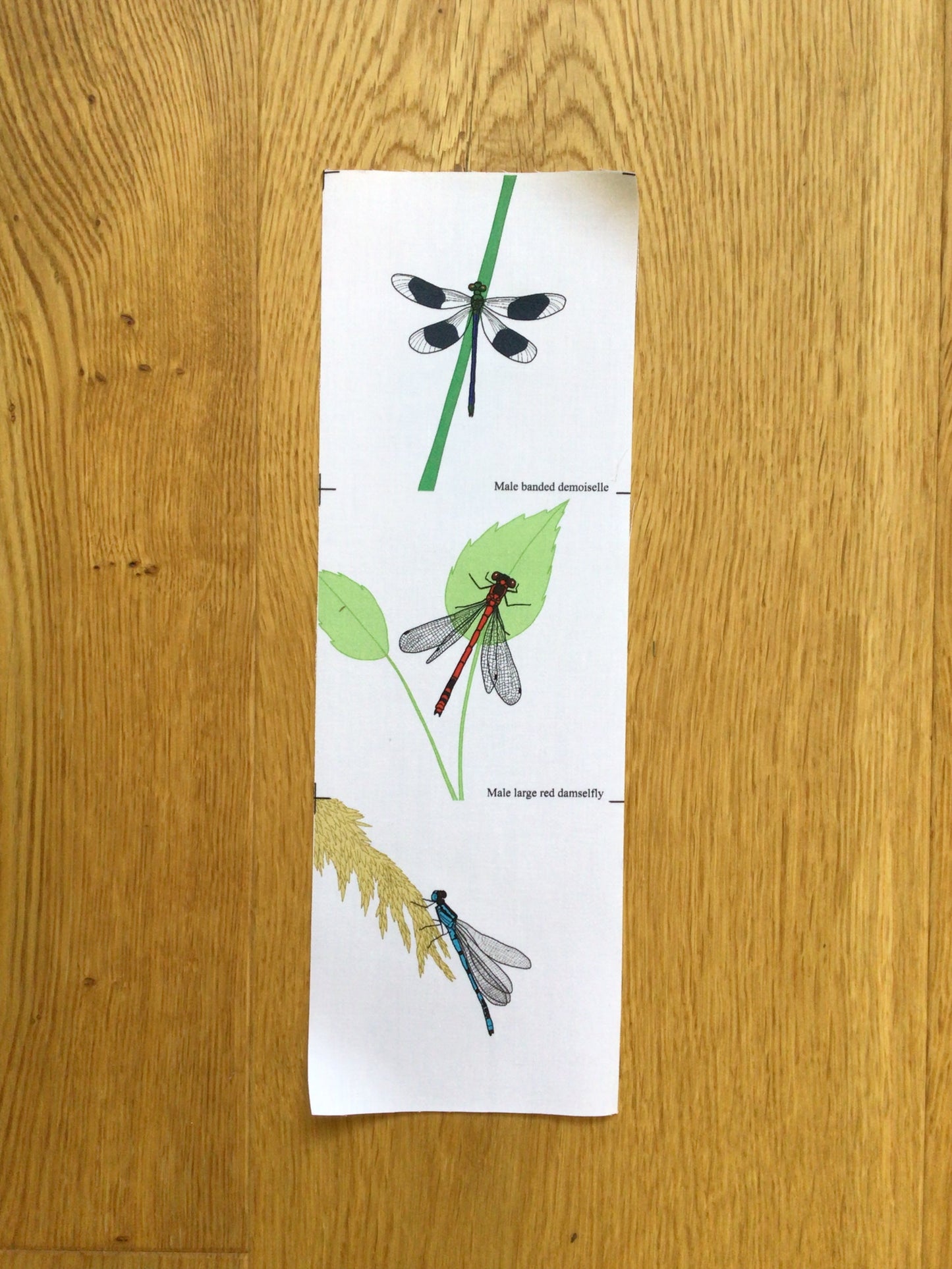 Damselfly fabric strip, 3 images