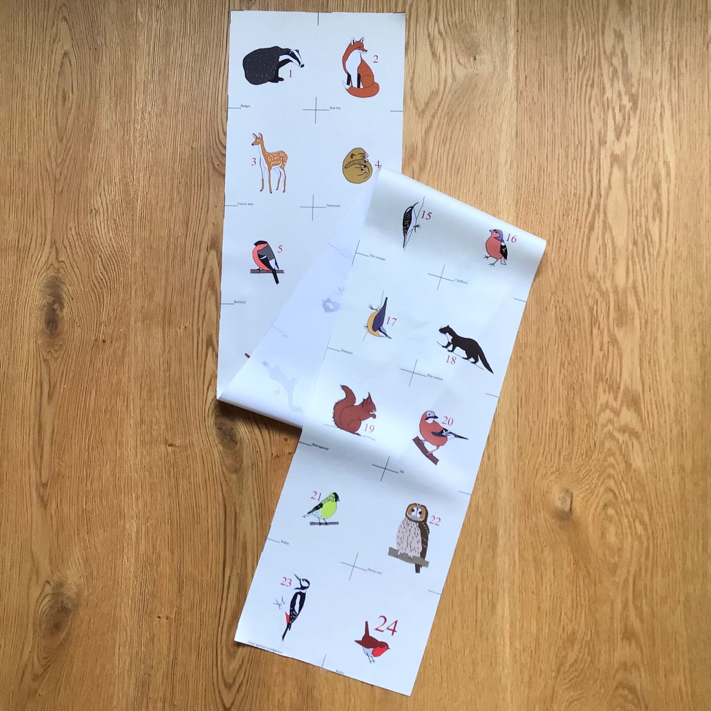 Woodland wildlife advent calendar fabric strip
