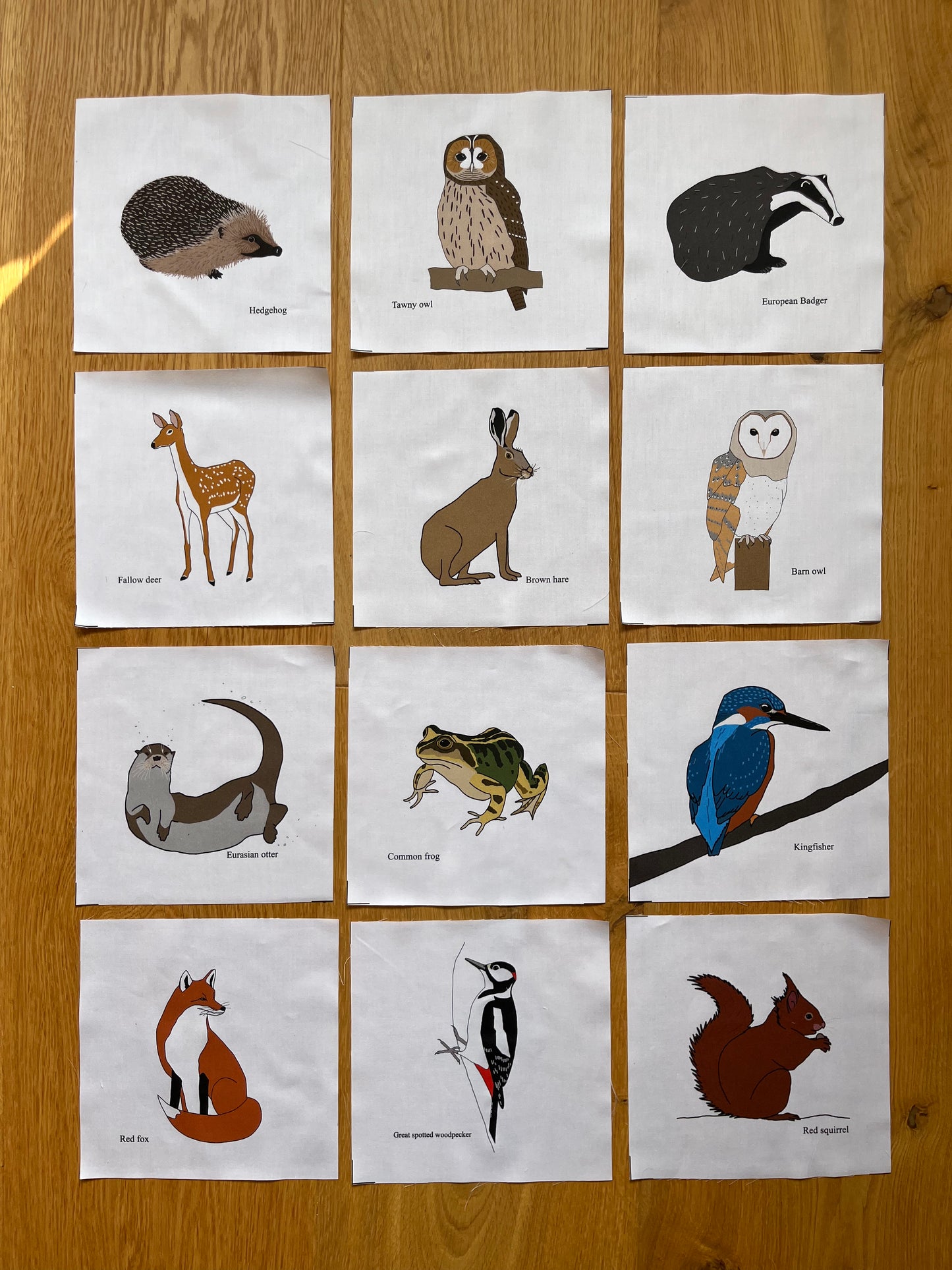 Large British countryside wildlife fabric squares