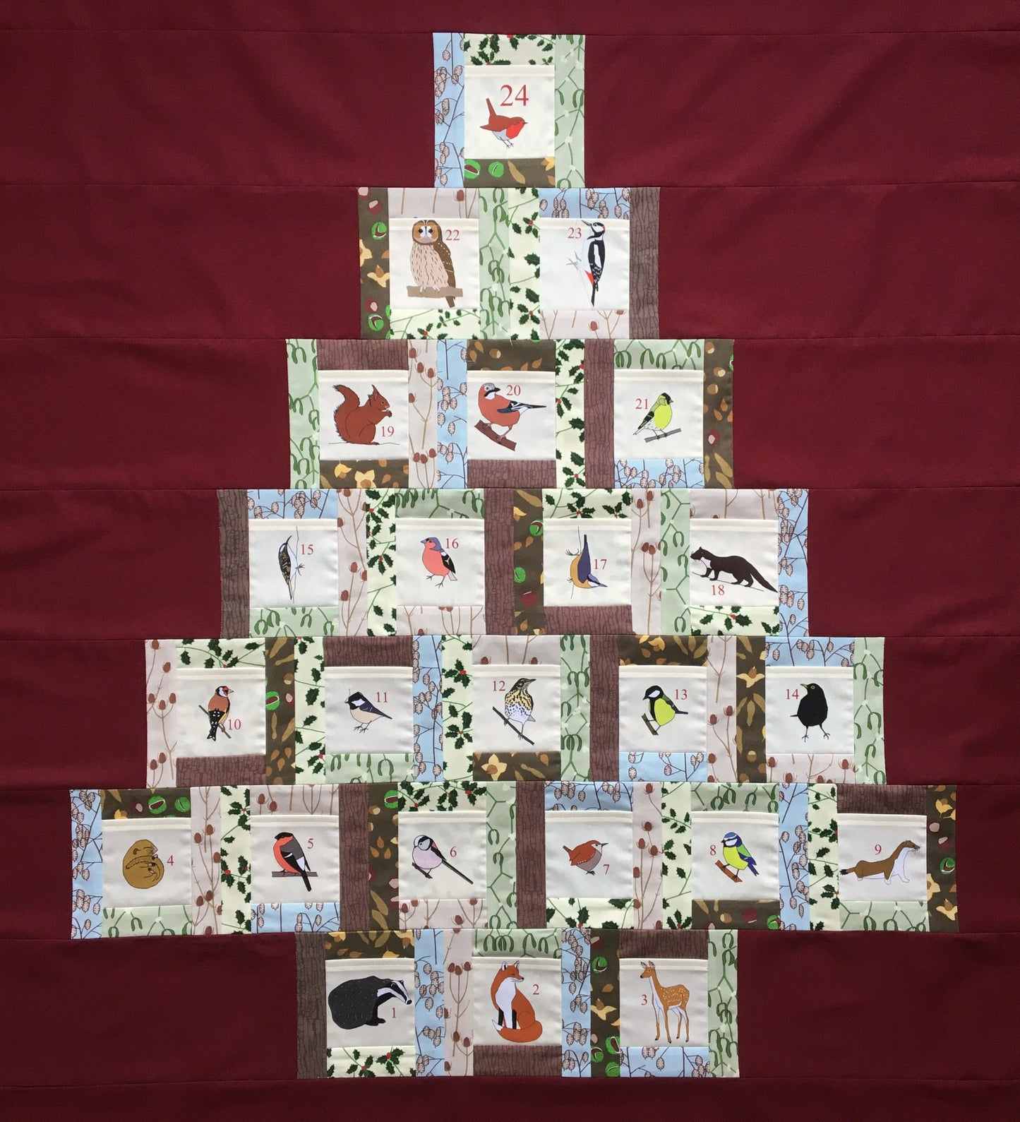 Woodland wildlife advent calendar fabric strip