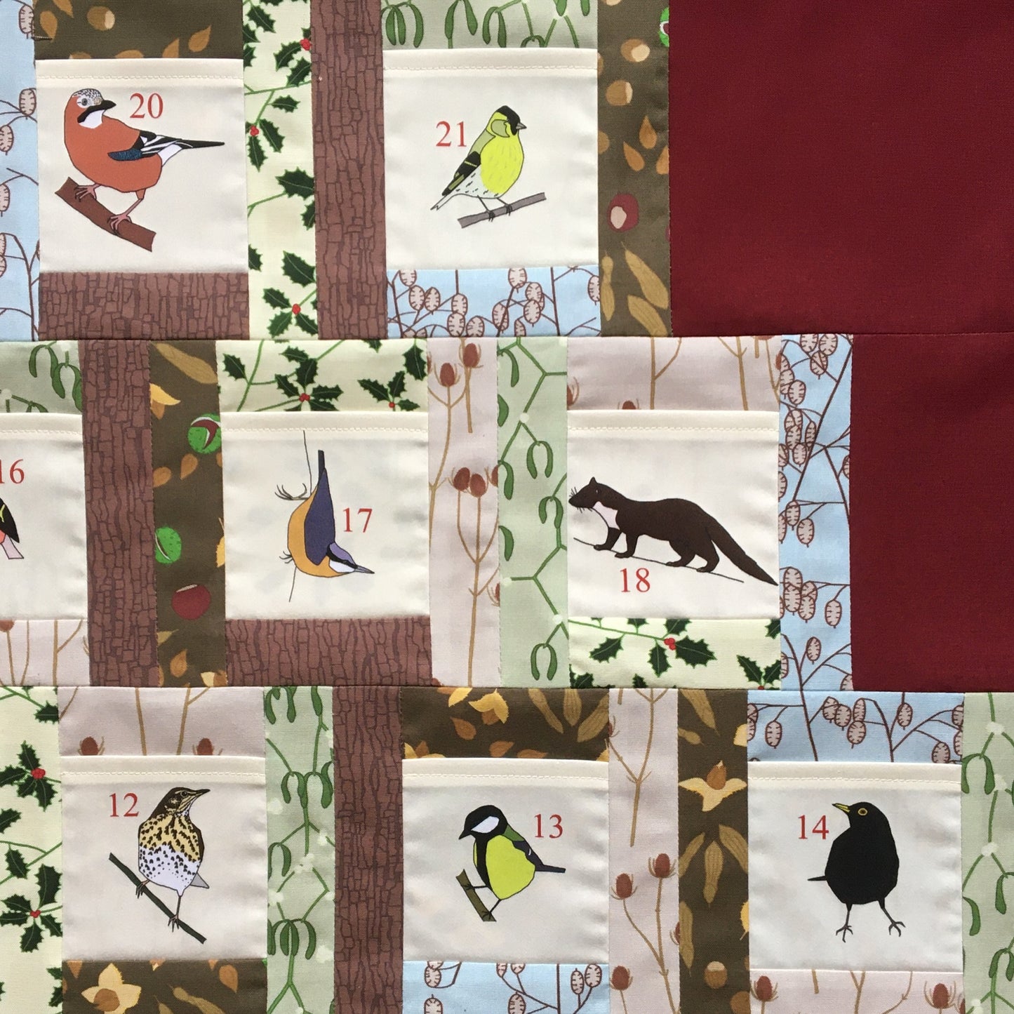 Woodland wildlife advent calendar fabric strip