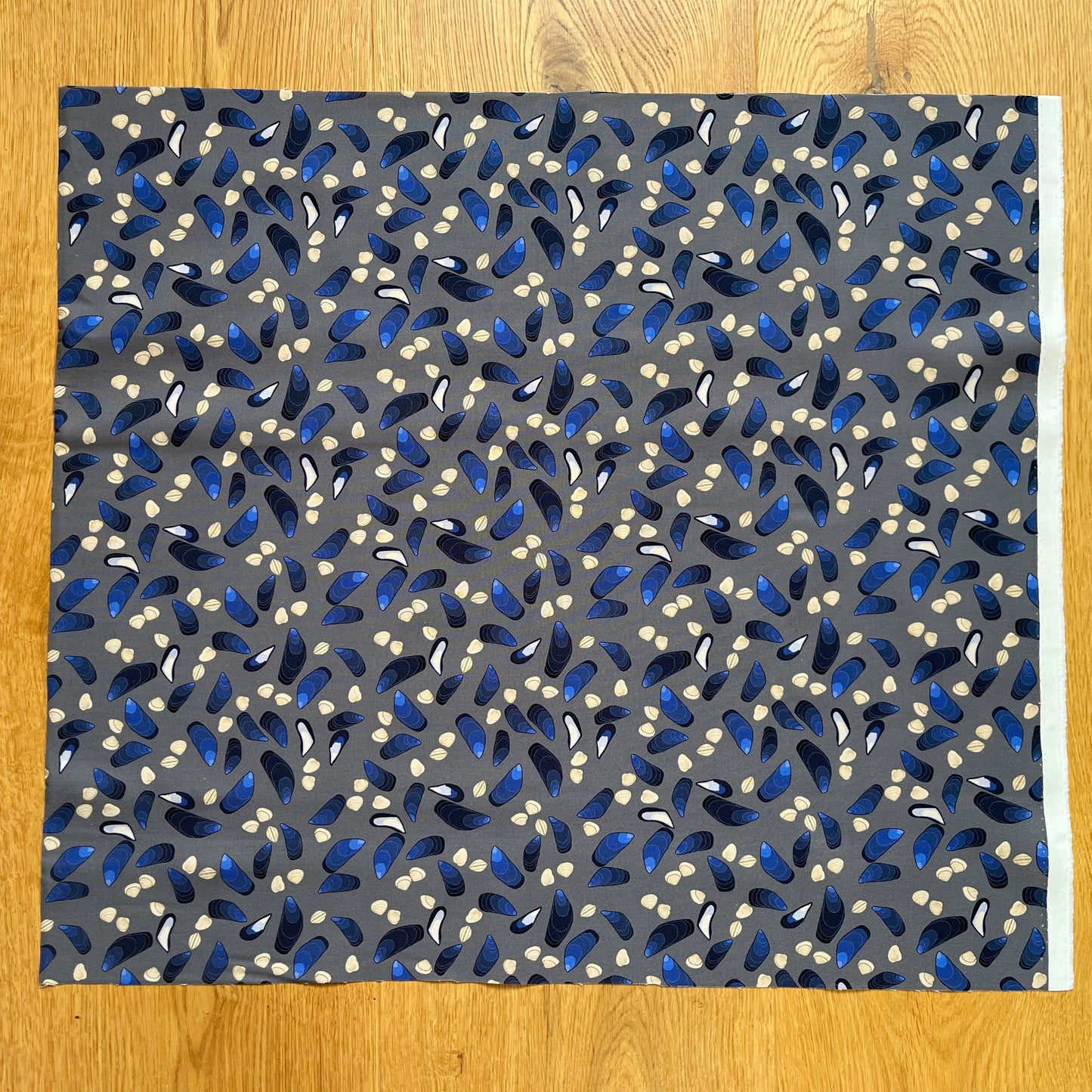 Cockles and mussels fat quarter - grey background