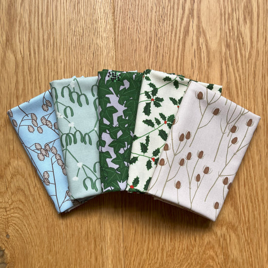 Winter hedgerow fat quarter bundle, 5 designs
