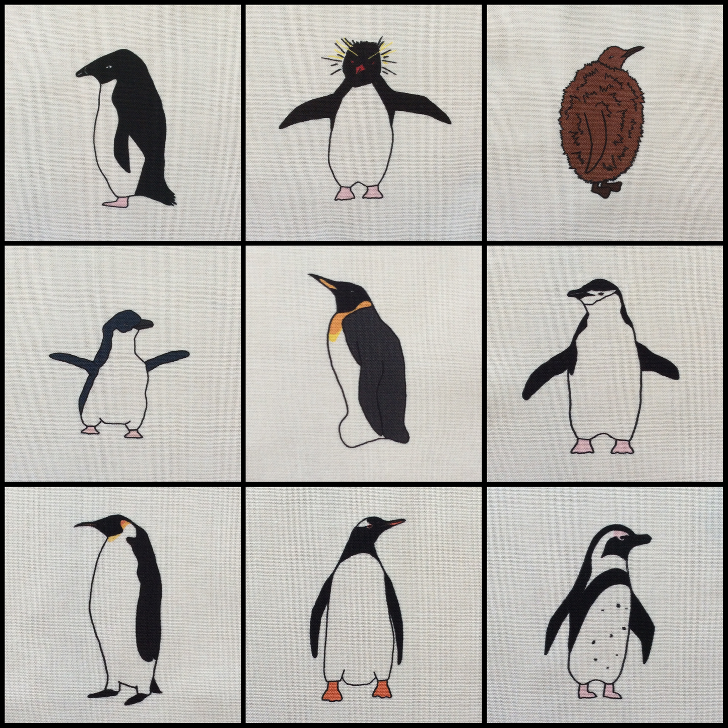 Penguin fabric strip, 9 images