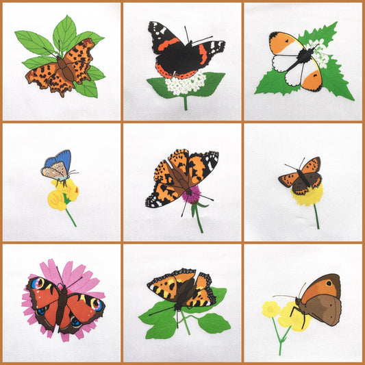 Garden butterflies fabric strip, 9 images