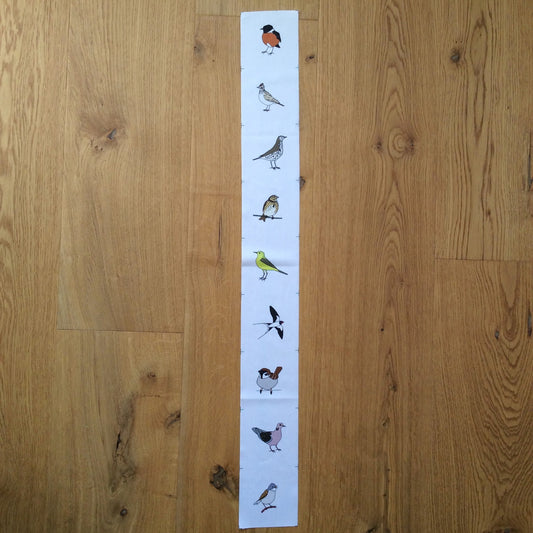 Summer meadow birds fabric strip, 9 images