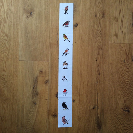 Winter hedgerow birds fabric strip, 9 images