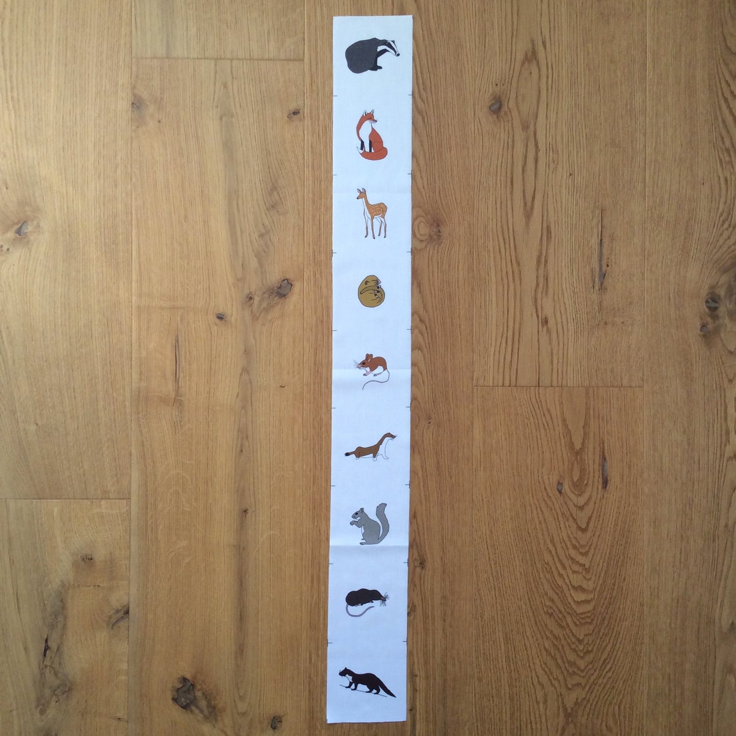 Woodland mammals fabric strip, 9 images